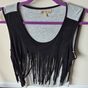 Democracy Black and Gray Fringe Tank Top